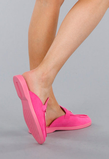 OP=OP.26.NL Roze Suède Instappers met Gouden Detail