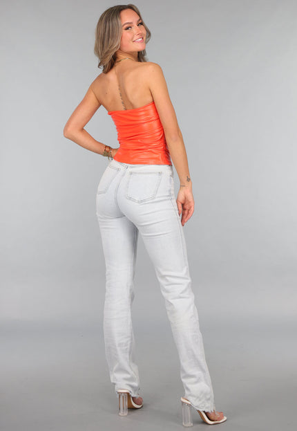 OP=OP.26.NL Strapless Oranje Vegan Leren Top