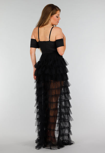 OP=OP.26.NL Zwarte Stretch Playsuit met Zwarte Strass Steentjes