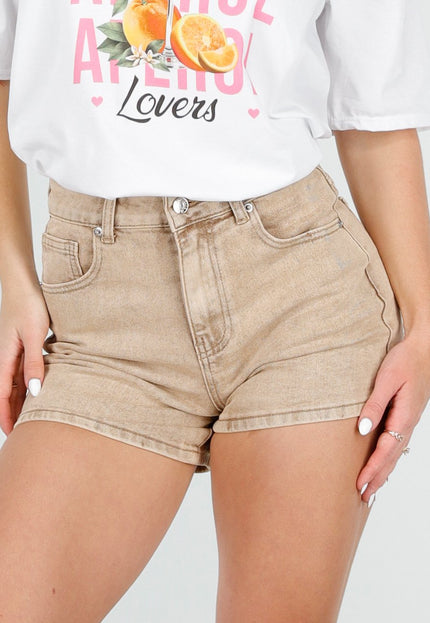 OP=OP.27.NL Beige Denim Short met Wassing
