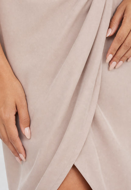 OP=OP.27.NL Beige Overslag Midi Jurk