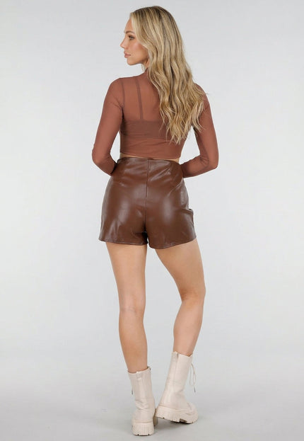 OP=OP.27.NL Bruine Mesh Crop Top met Pads