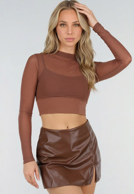 OP=OP.27.NL Bruine Mesh Crop Top met Pads