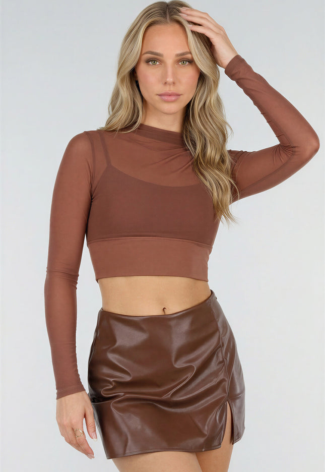 OP=OP.27.NL Bruine Mesh Crop Top met Pads