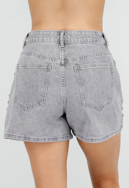 OP=OP.27.NL Grijze Denim Shorts met Studs
