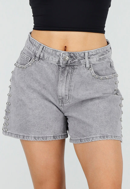 OP=OP.27.NL Grijze Denim Shorts met Studs