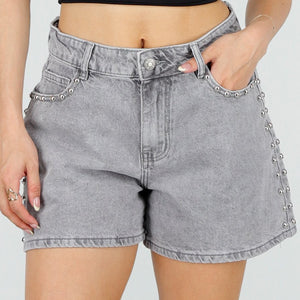 OP=OP.27.NL Grijze Denim Shorts met Studs