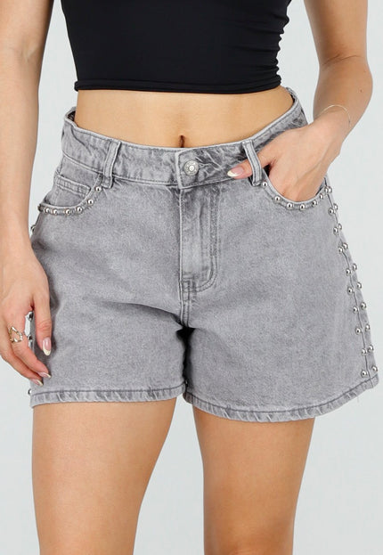 OP=OP.27.NL Grijze Denim Shorts met Studs