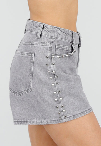 OP=OP.27.NL Grijze Denim Shorts met Studs