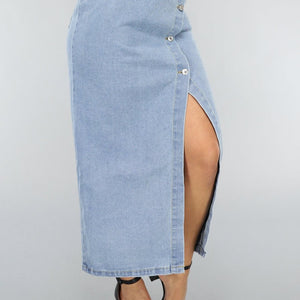 OP=OP.27.NL Lange Denim Rok met Split