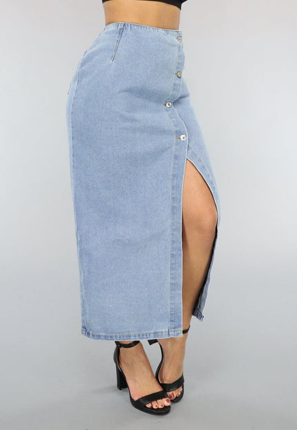 OP=OP.27.NL Lange Denim Rok met Split