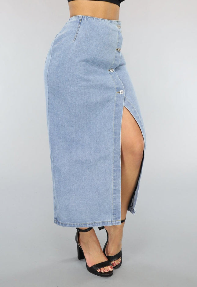 OP=OP.27.NL Lange Denim Rok met Split