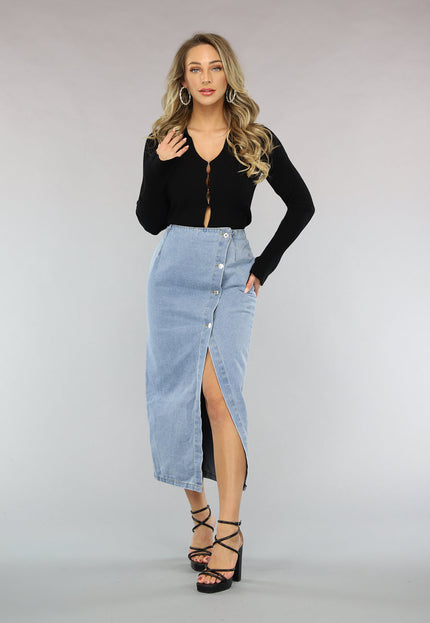 OP=OP.27.NL Lange Denim Rok met Split