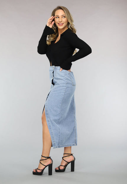 OP=OP.27.NL Lange Denim Rok met Split