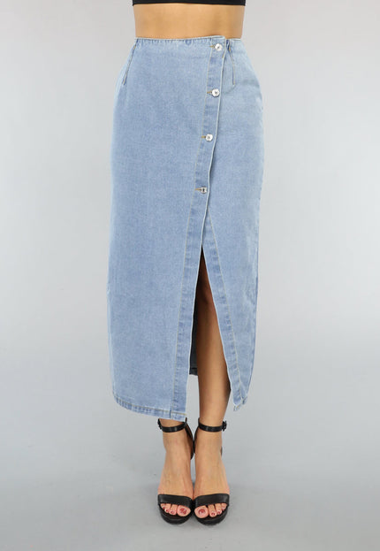 OP=OP.27.NL Lange Denim Rok met Split