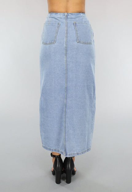 OP=OP.27.NL Lange Denim Rok met Split