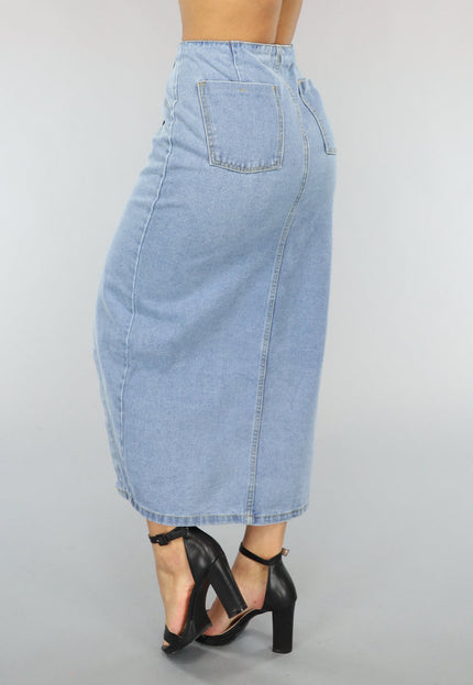 OP=OP.27.NL Lange Denim Rok met Split