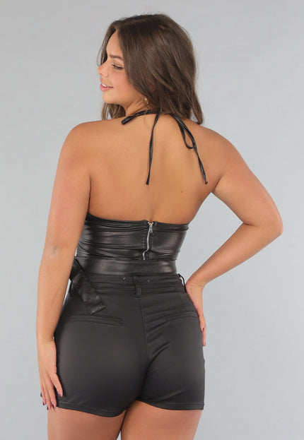 OP=OP.27.NL Lederlook Rave top met Gespdetails
