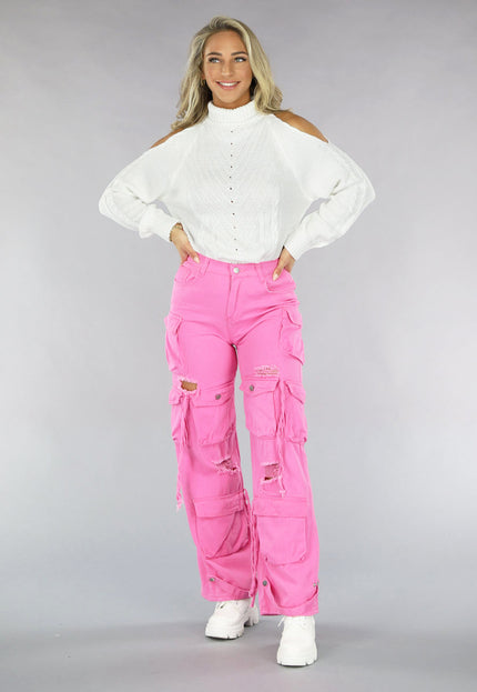 OP=OP.27.NL Roze Cargo Jeans met Gaten