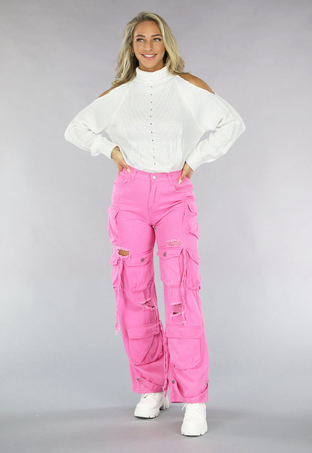 OP=OP.27.NL Roze Cargo Jeans met Gaten