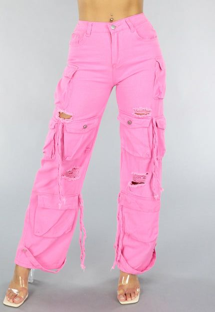 OP=OP.27.NL Roze Cargo Jeans met Gaten