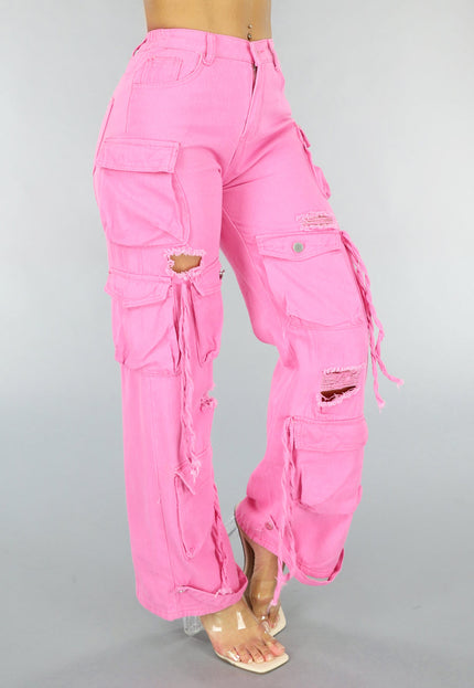 OP=OP.27.NL Roze Cargo Jeans met Gaten