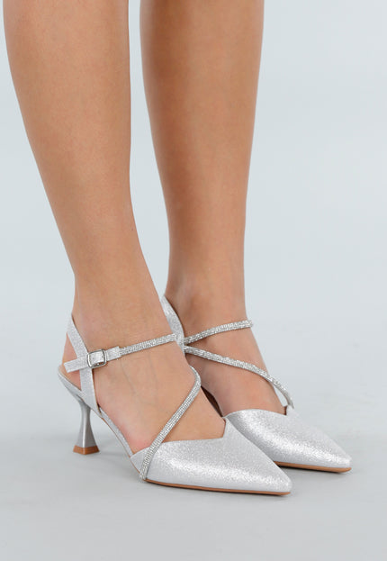OP=OP.27.NL Zilveren Glitter Pumps