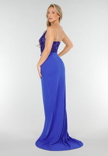 OP=OP.27.S Blauwe Asymmetrische Avondjurk