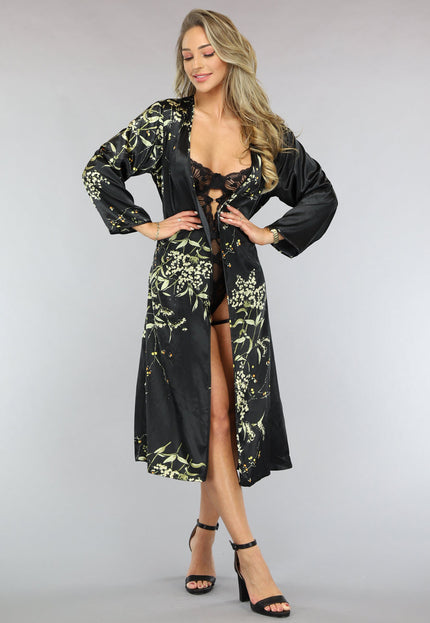 OP=OP.27.S Satijnen Halflange Kimono met Bloemen Print
