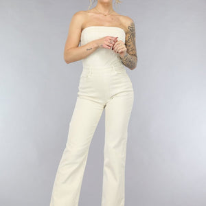 OP=OP.28.NL Beige Strapless Jumpsuit van Spijkerstof
