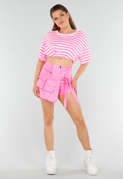 OP=OP.28.NL Felroze en Wit Gestreept T-Shirt