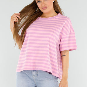 OP=OP.28.NL Gestreept T-Shirt in Lichtroze en Lila