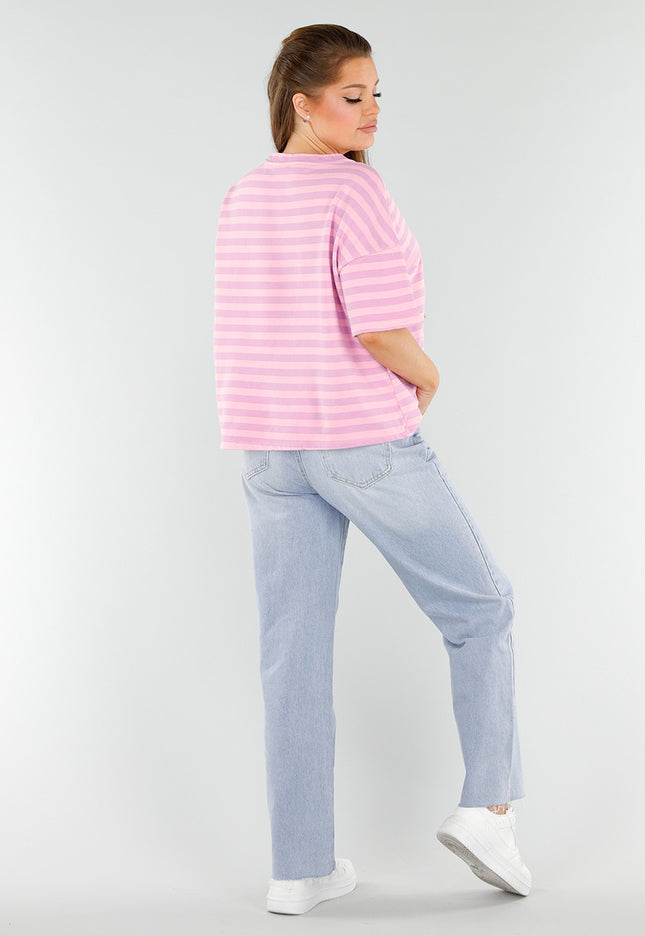 OP=OP.28.NL Gestreept T-Shirt in Lichtroze en Lila