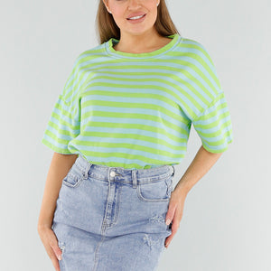 OP=OP.28.NL Groen en Blauw Gestreept T-Shirt