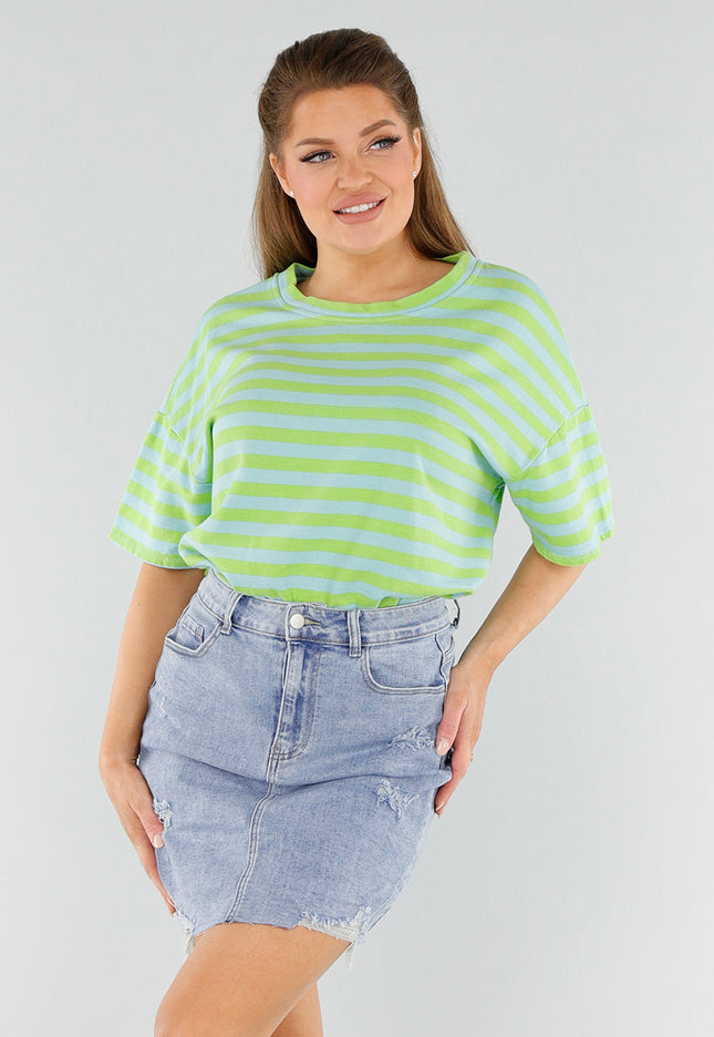 OP=OP.28.NL Groen en Blauw Gestreept T-Shirt