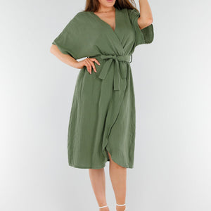 OP=OP.28.NL Khaki Overslagjurk met Strik