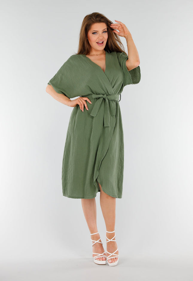 OP=OP.28.NL Khaki Overslagjurk met Strik