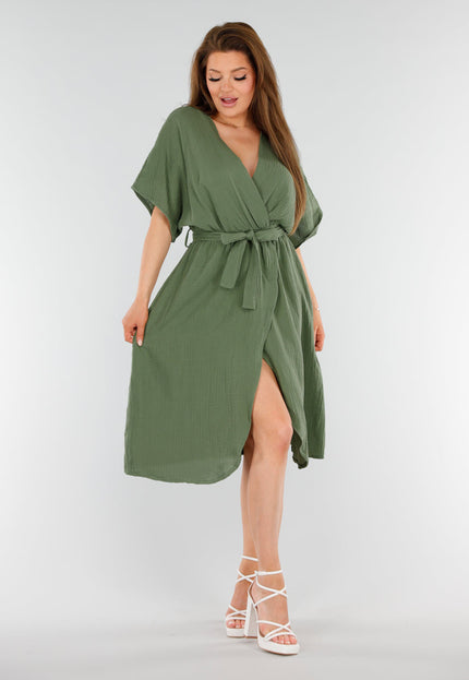 OP=OP.28.NL Khaki Overslagjurk met Strik