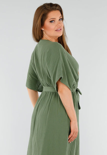 OP=OP.28.NL Khaki Overslagjurk met Strik