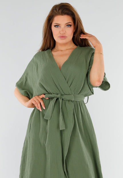 OP=OP.28.NL Khaki Overslagjurk met Strik