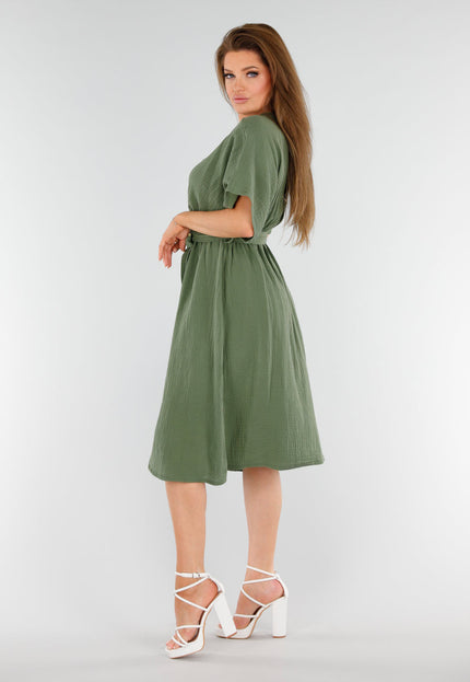 OP=OP.28.NL Khaki Overslagjurk met Strik