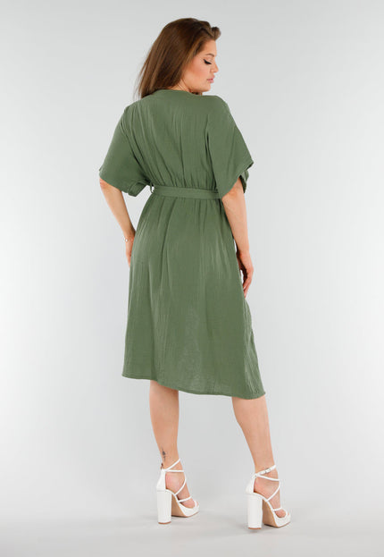 OP=OP.28.NL Khaki Overslagjurk met Strik