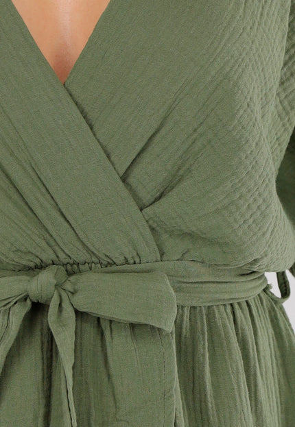 OP=OP.28.NL Khaki Overslagjurk met Strik