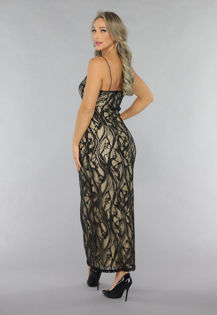 OP=OP.28.NL Lange Zwarte Kanten Jurk