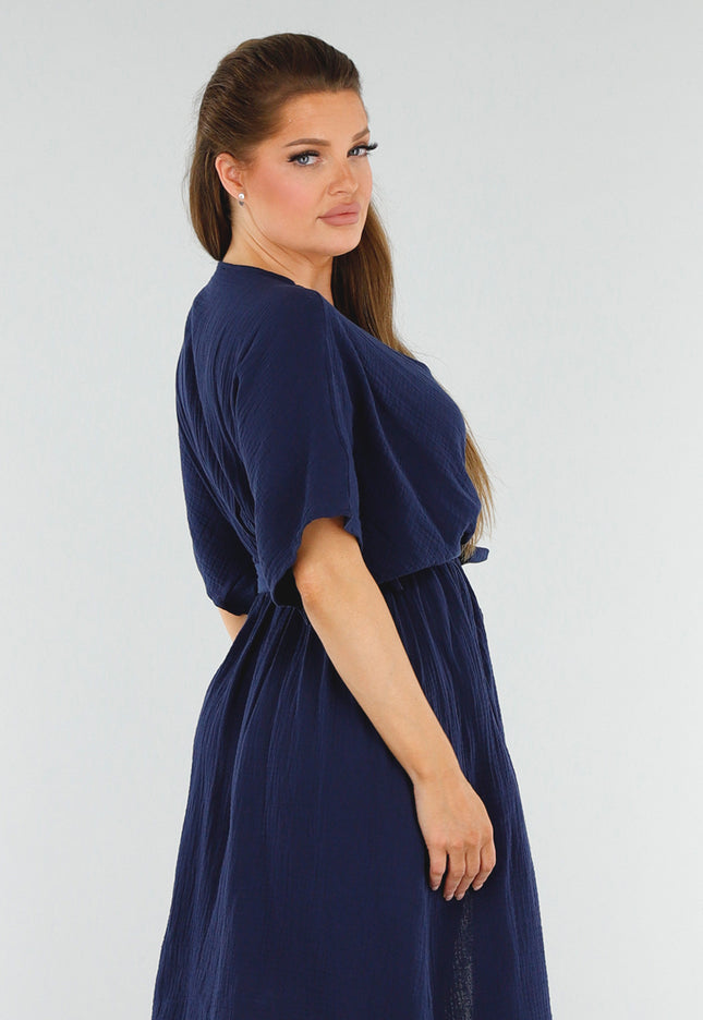 OP=OP.28.NL Navy Linnenlook Overslagjurk