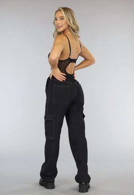 OP=OP.28.NL Tall Zwarte Baggy Cargo Broek