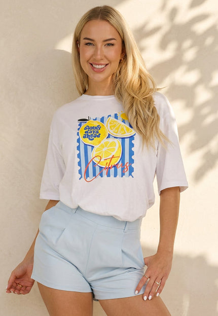 OP=OP.28.NL Wit Katoenen T-shirt met Citrus Print