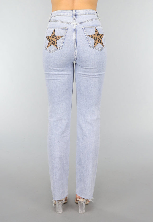 OP=OP.28.S Rechte Jeans met Panterprint Sterren