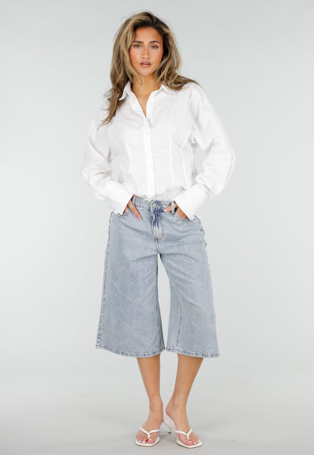 OP=OP.29.NL Blauwe Denim Bermuda Shorts met Studs