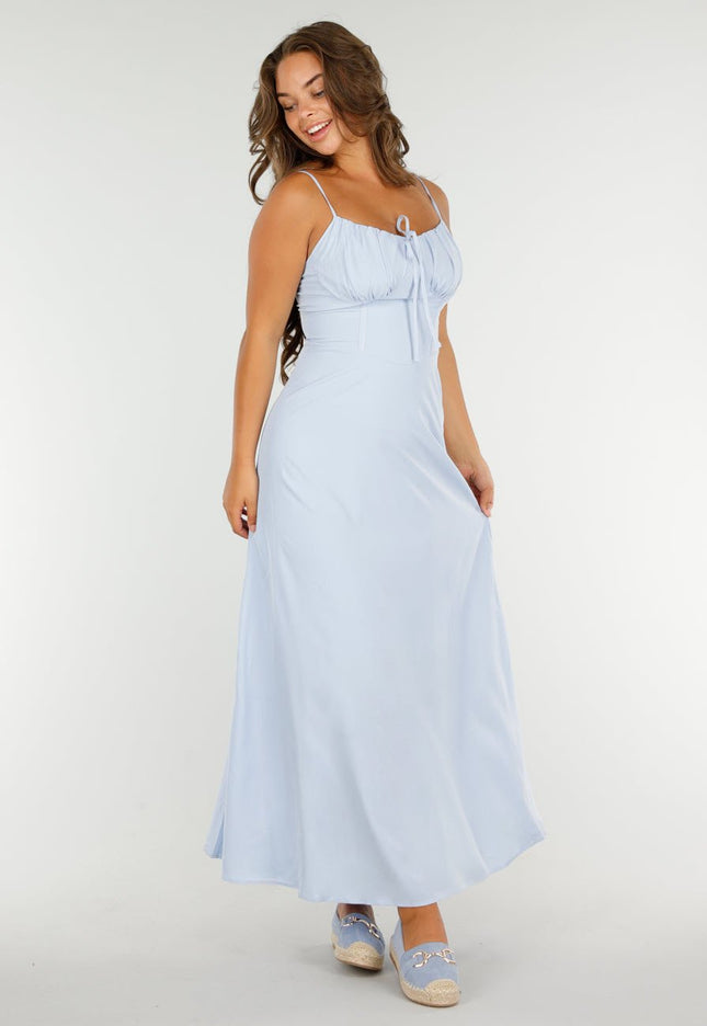 OP=OP.29.NL Lichtblauwe Maxi-Jurk met bandjes